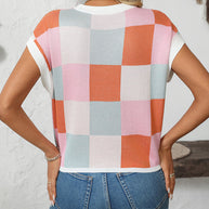 WW | Colorblock Rundhalsausschnitt Schachbrett Pullover