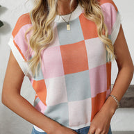 WW | Colorblock Rundhalsausschnitt Schachbrett Pullover