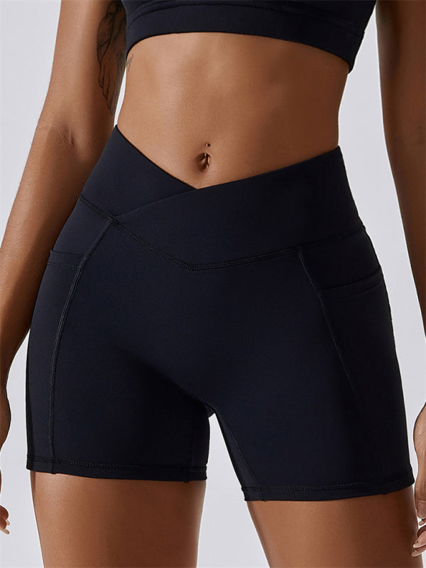 W&W Mode | Damen Naked Hip Pocket Crossover Taille Leggings Sport Shorts