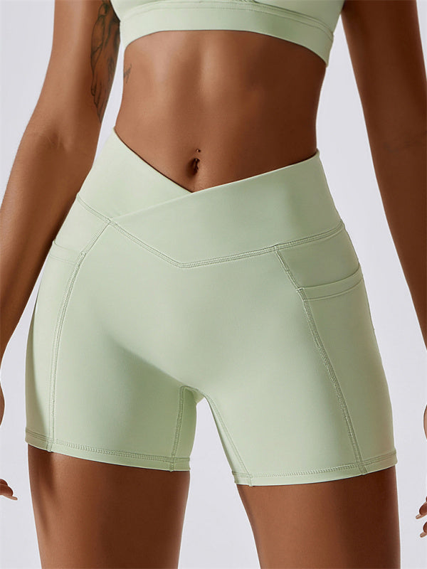 W&W Mode | Damen Naked Hip Pocket Crossover Taille Leggings Sport Shorts