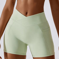 WW | Damen Naked Hip Pocket Crossover Taille Leggings Sport Shorts