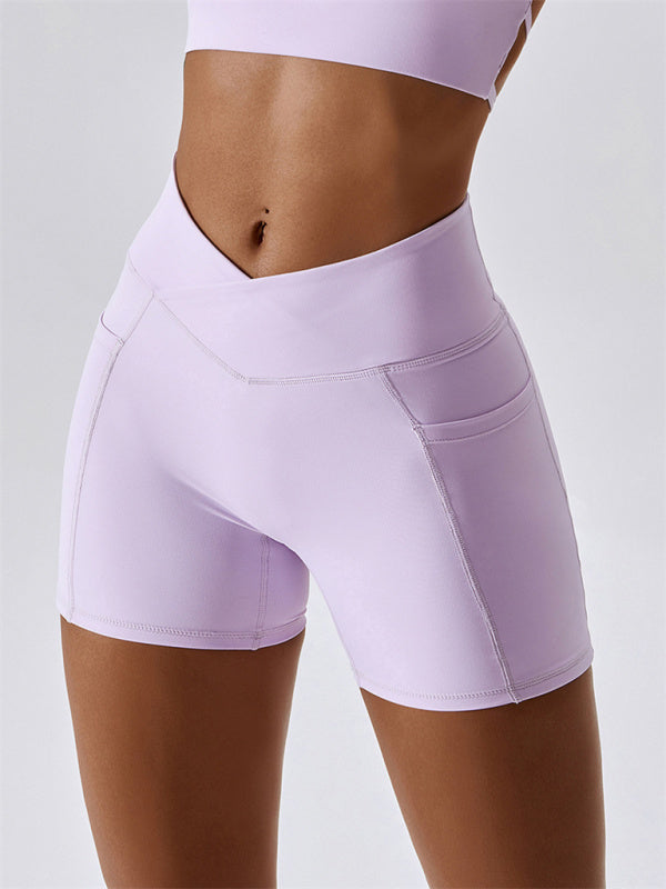 W&W Mode | Damen Naked Hip Pocket Crossover Taille Leggings Sport Shorts