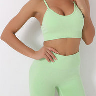 WW | Damen Nahtloses Unifarbenes Cami Yoga Sport BH + Shorts Zweiteiliges Set