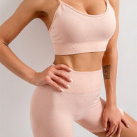 WW | Damen Nahtloses Unifarbenes Cami Yoga Sport BH + Shorts Zweiteiliges Set