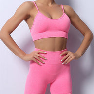 WW | Damen Nahtloses Unifarbenes Cami Yoga Sport BH + Shorts Zweiteiliges Set