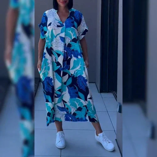 W&W Mode | Lebendiges Bedrucktes Kaftan Kleid mit Lässiger Passform für Frauen