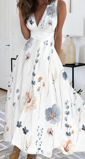 WW | Mini Kleid Ohne Ärmel mit Frischem Pflanzenmuster