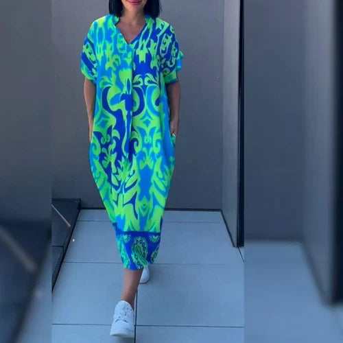 W&W Mode | Lebendiges Bedrucktes Kaftan Kleid mit Lässiger Passform für Frauen