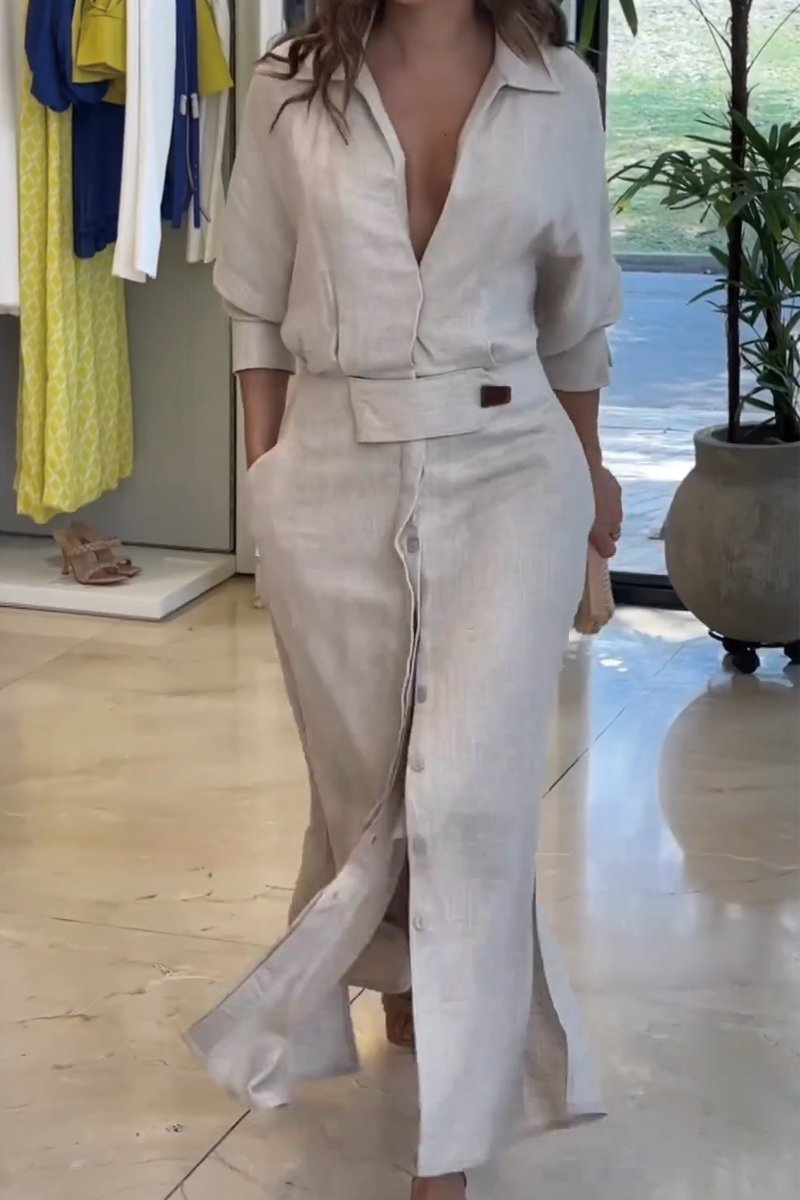 WW | Klassisches Leinen-Maxi-Kleid