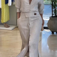 WW | Klassisches Leinen-Maxi-Kleid