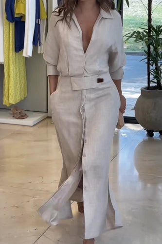WW | Klassisches Leinen-Maxi-Kleid