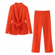 WW 2-teiliger Damenanzug | Eleganter Blazer mit Gürtel und passender Hose