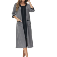 Damen Langer Bademantel mit Kapuze und Taschen WW