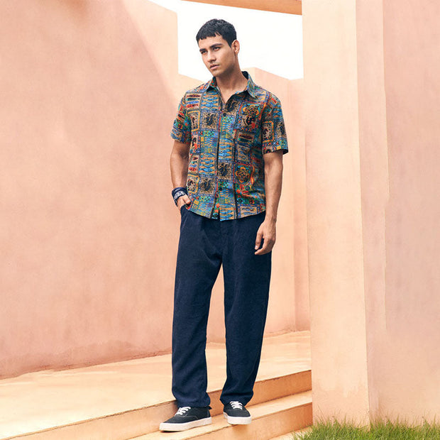 WW | Hemd Mit Knöpfen Im Ethnischen Muster Für Herren