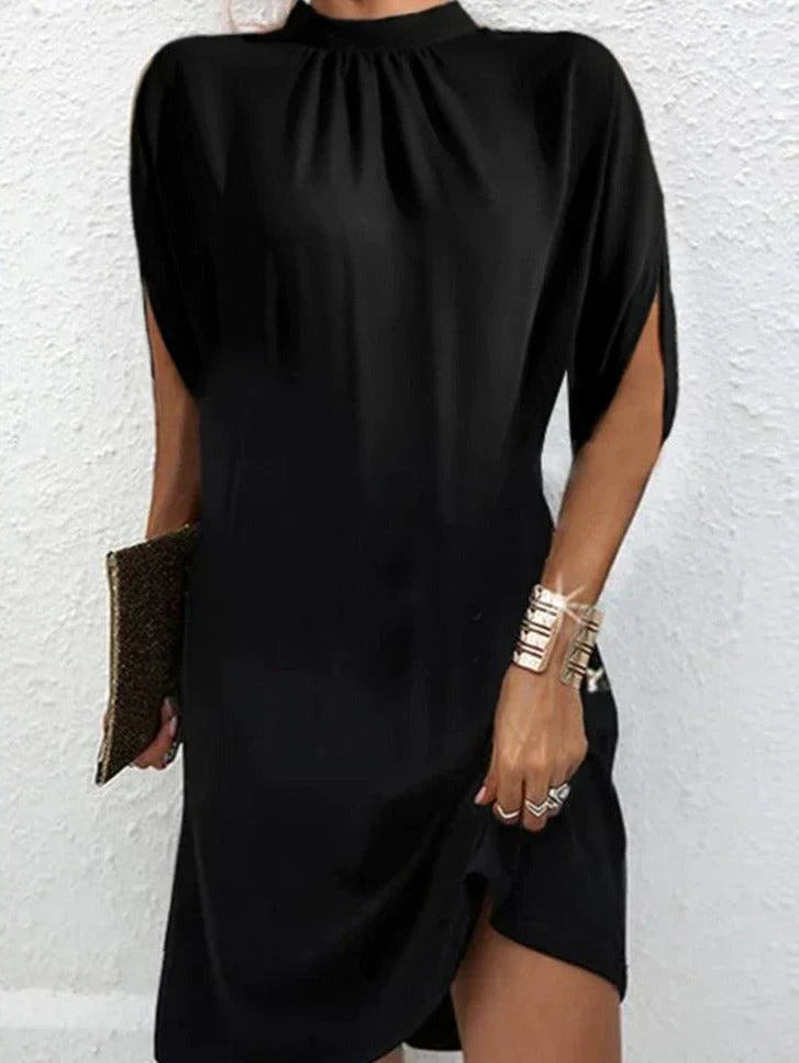 WW | Modern Schwarz Midi Kleid mit Stehkragen
