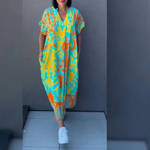 W&W Mode | Lebendiges Bedrucktes Kaftan Kleid mit Lässiger Passform für Frauen
