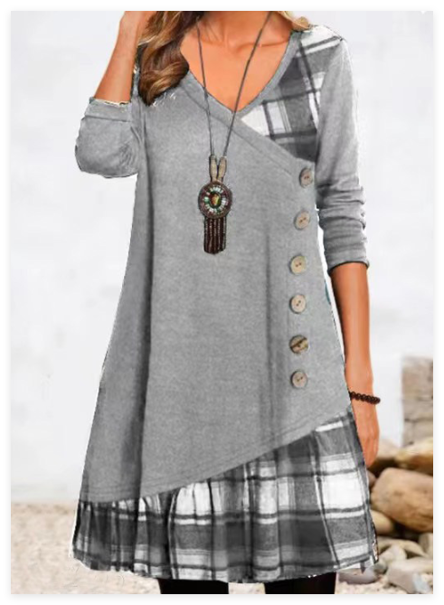 Damen Kleid mit asymmetrischem Schnitt und Karomuster W&W Mode