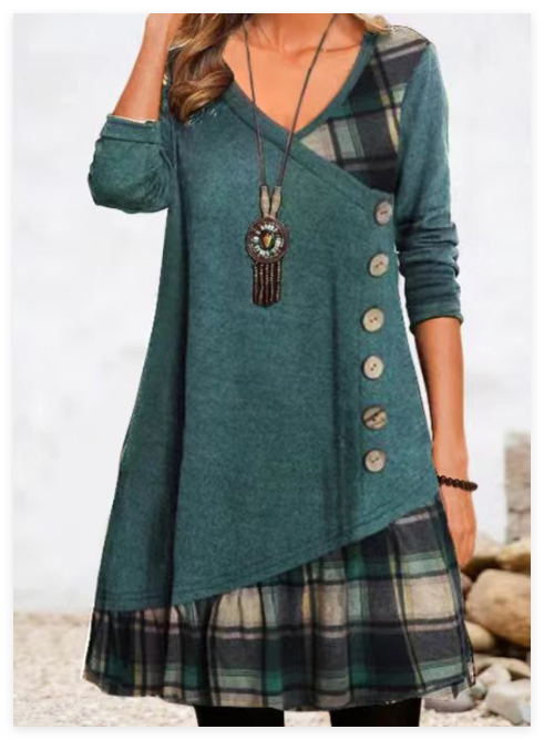 Damen Kleid mit asymmetrischem Schnitt und Karomuster W&W Mode