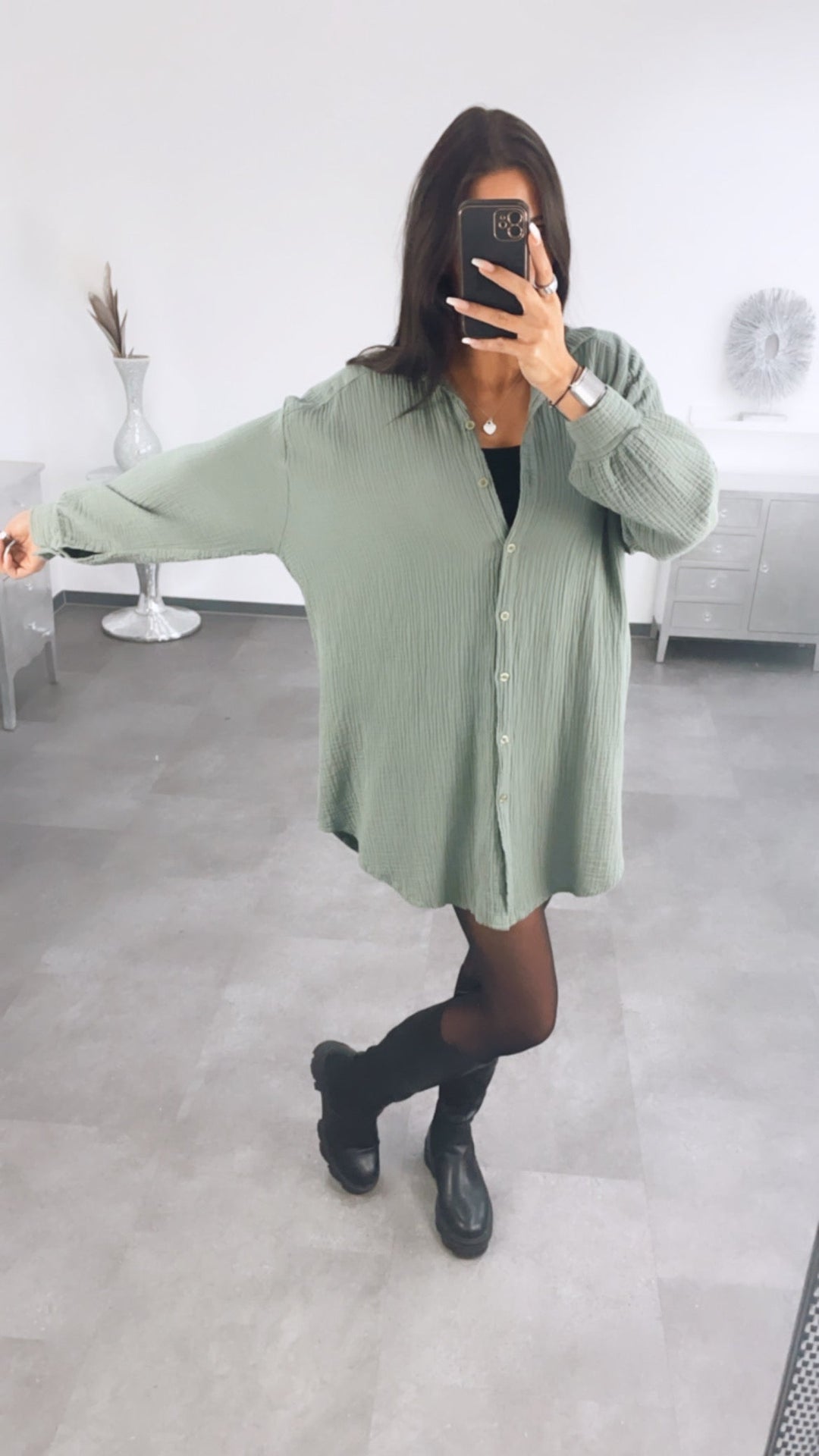 Damen-Musselinbluse aus Baumwolle mit Oversize-Schnitt und Waffelmuster
