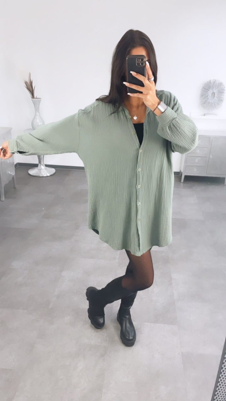Damen-Musselinbluse aus Baumwolle mit Oversize-Schnitt und Waffelmuster