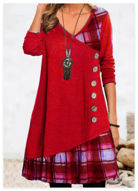 Damen Kleid mit asymmetrischem Schnitt und Karomuster W&W Mode