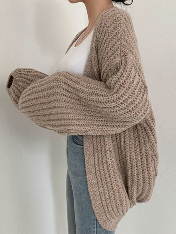 W&W Mode | oversized gestrickte Strickjacke mit langen Ärmeln und offener Vorderseite