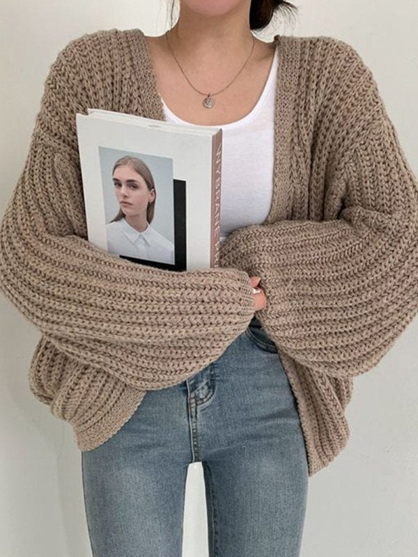 W&W Mode | oversized gestrickte Strickjacke mit langen Ärmeln und offener Vorderseite