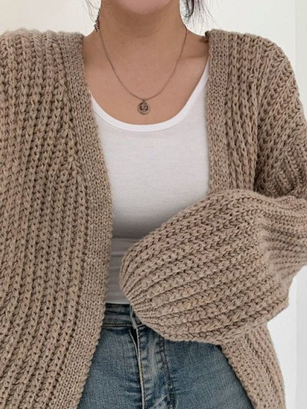 W&W Mode | oversized gestrickte Strickjacke mit langen Ärmeln und offener Vorderseite