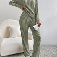 Fatima™ - V-Ausschnitt Geripptes Design Bequemes 2-teiliges Lounge-Set