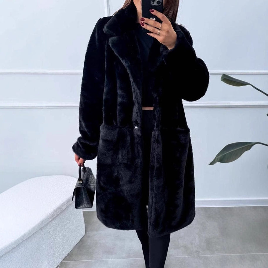 WW | Lange Jacke Übergröße Passform Weicher Stoff Breite Revers Fronttaschen