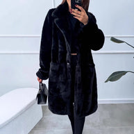 WW | Lange Jacke Übergröße Passform Weicher Stoff Breite Revers Fronttaschen