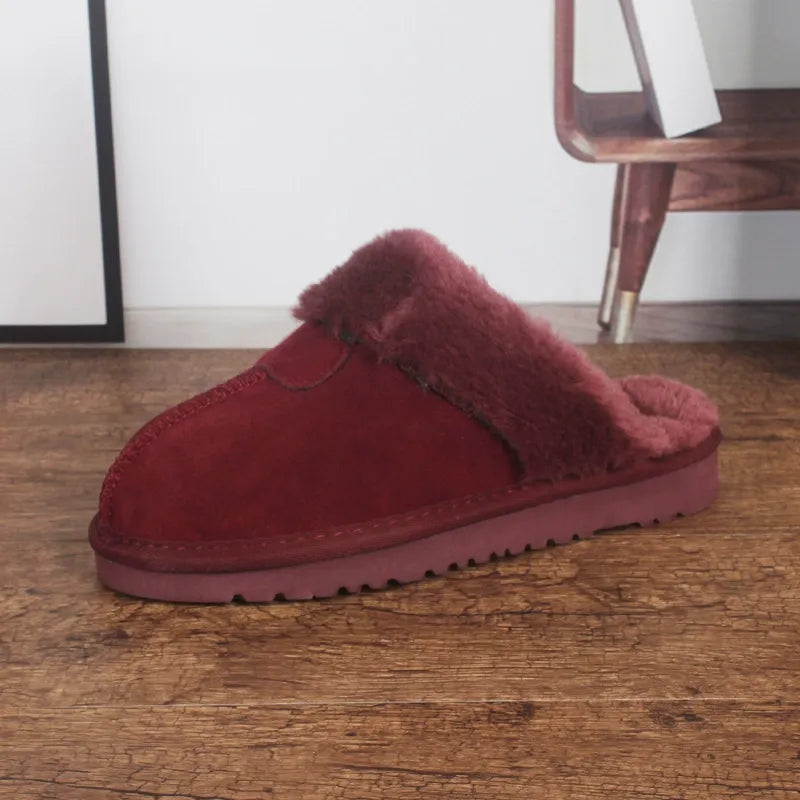 WW | Hausschuhe Rindsleder Obermaterial mit Fell Gefüttert Offene Ferse Für Den Innenbereich