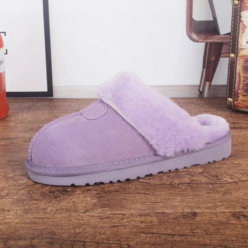 WW | Hausschuhe Rindsleder Obermaterial mit Fell Gefüttert Offene Ferse Für Den Innenbereich