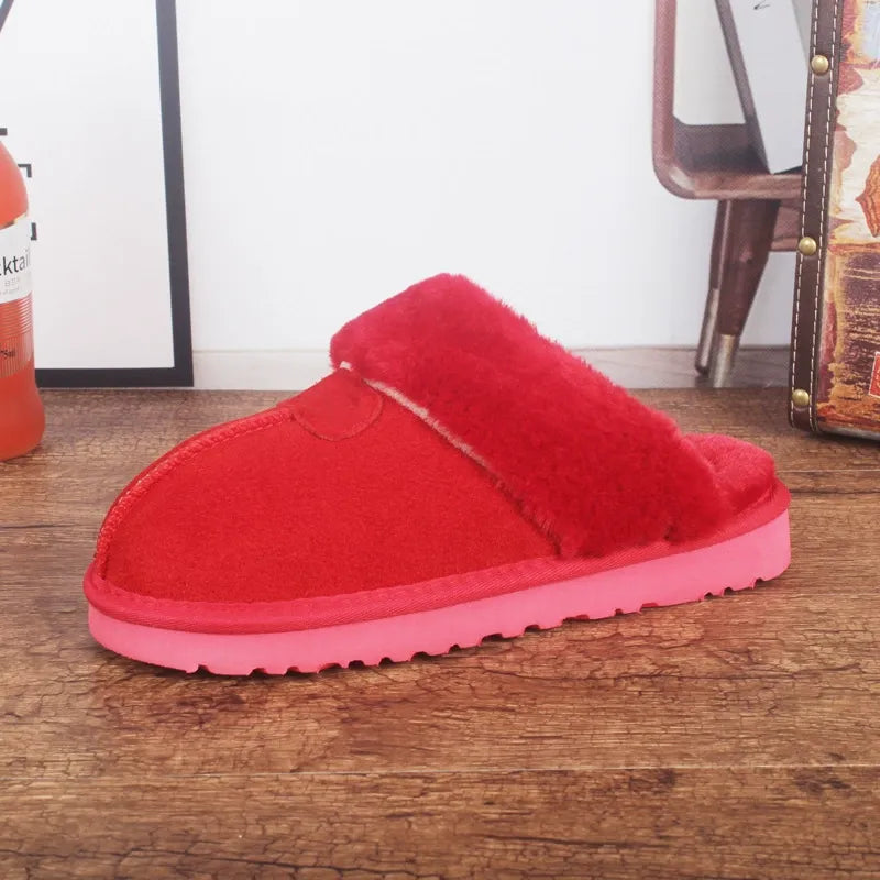 WW | Hausschuhe Rindsleder Obermaterial mit Fell Gefüttert Offene Ferse Für Den Innenbereich