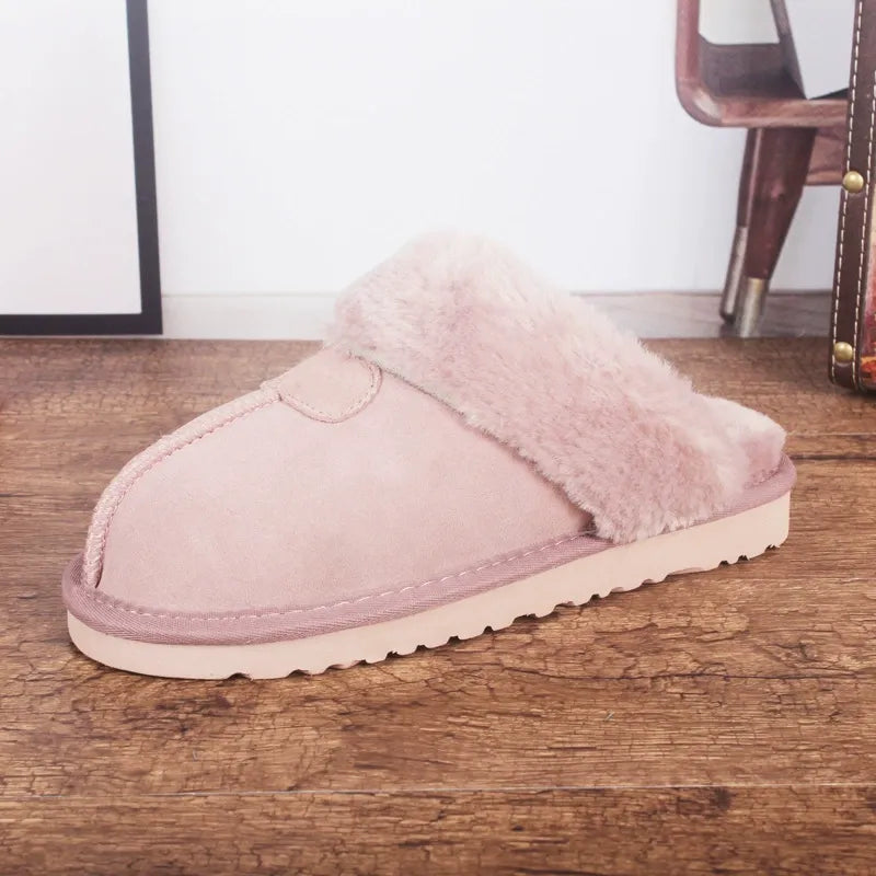 WW | Hausschuhe Rindsleder Obermaterial mit Fell Gefüttert Offene Ferse Für Den Innenbereich