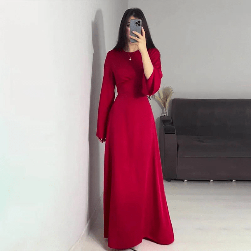W&W Mode | Lange Satin Damenkleid Elegantes Design & Bequem