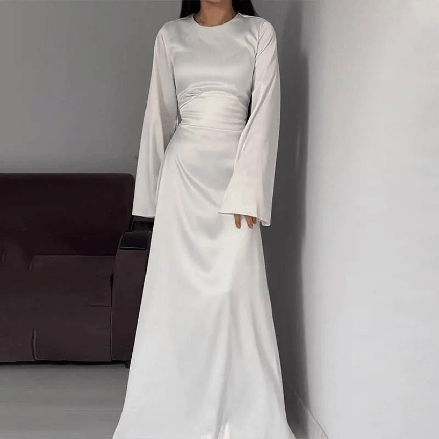 W&W Mode | Lange Satin Damenkleid Elegantes Design & Bequem
