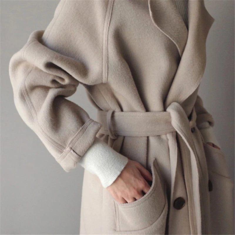 W&W Mode im Winter": 'StyleGrace' langer Wollmantel mit Gürtel
