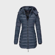 WW - modischer langer Mantel mit weichem Innenfutter und Kapuze