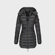 WW - modischer langer Mantel mit weichem Innenfutter und Kapuze