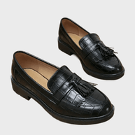 WW | Schwarze Loafer Mit Quasten Und Mustersdesign