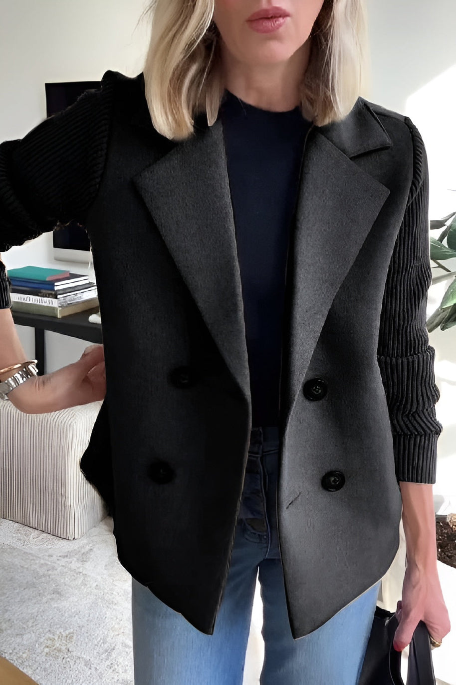 WW | Damen Blazer aus veganer Wolle mit gestrickten Ärmeln