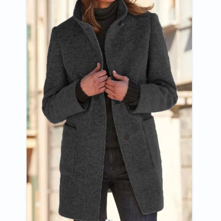 W&W Mode Julissa - Damen-Retro-Rollkragenmantel aus Wolle mit Knöpfen