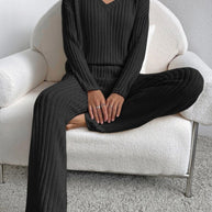 Fatima™ - V-Ausschnitt Geripptes Design Bequemes 2-teiliges Lounge-Set