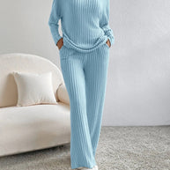 Fatima™ - V-Ausschnitt Geripptes Design Bequemes 2-teiliges Lounge-Set