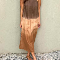 Luftiges Leinenkleid aus Baumwolle mit Farbverlauf und Schlitz am Bein