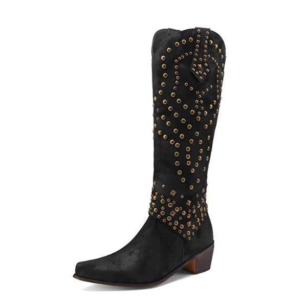 WW - Hohe Stiefel Mit Metallnieten Und Kobigem Absatz