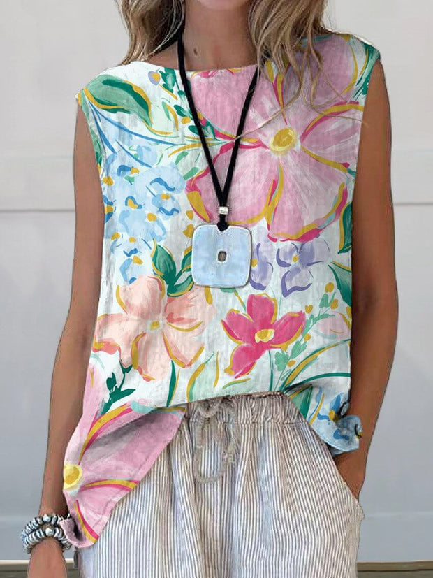 WW | Schöner Floral Art Print Baumwolle und Leinen Tanktop