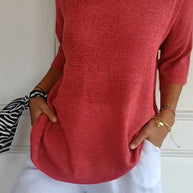 WW | Unifarbenes Stricktop mit V-Ausschnitt