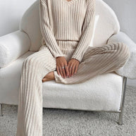 Fatima™ - V-Ausschnitt Geripptes Design Bequemes 2-teiliges Lounge-Set
